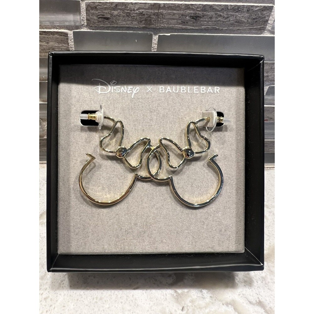 BAUBLEBAR DISNEY Gold-Tone Minnie Mouse Shaped Hoop-Style Pierced Earrings! NWT!